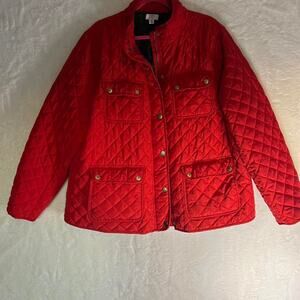 Crown & ivy Red quilted jacket with gold buttons and pockets. Size: 3XL